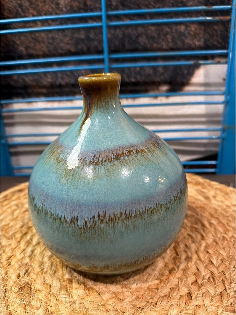 Blue and Brown Ceramic Table Vase with Gradient Glaze